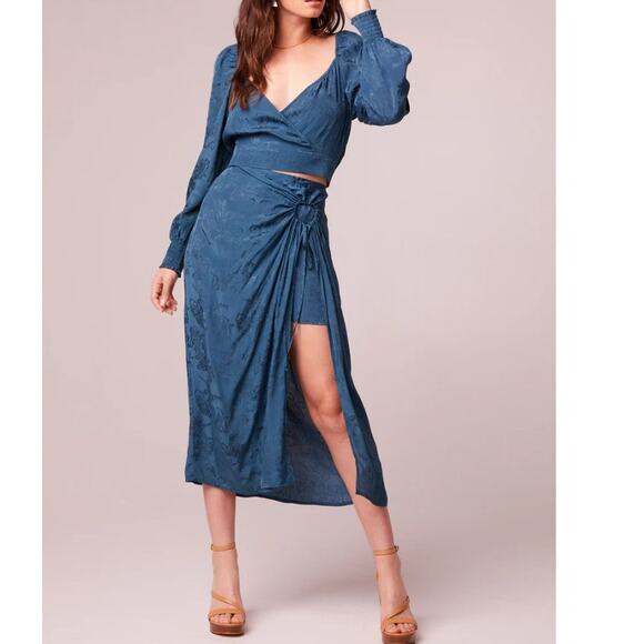 Band of the Free Celene Deep Teal Layered Midi Skirt XS Front Slit Tie Boho NEW - Picture 5 of 8